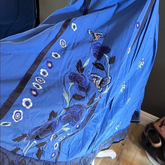 🛑 1 hour sale. Anthropologie, by Lithe, size 8, Black and Blue Floral Midi Dress - Picture 5 of 8